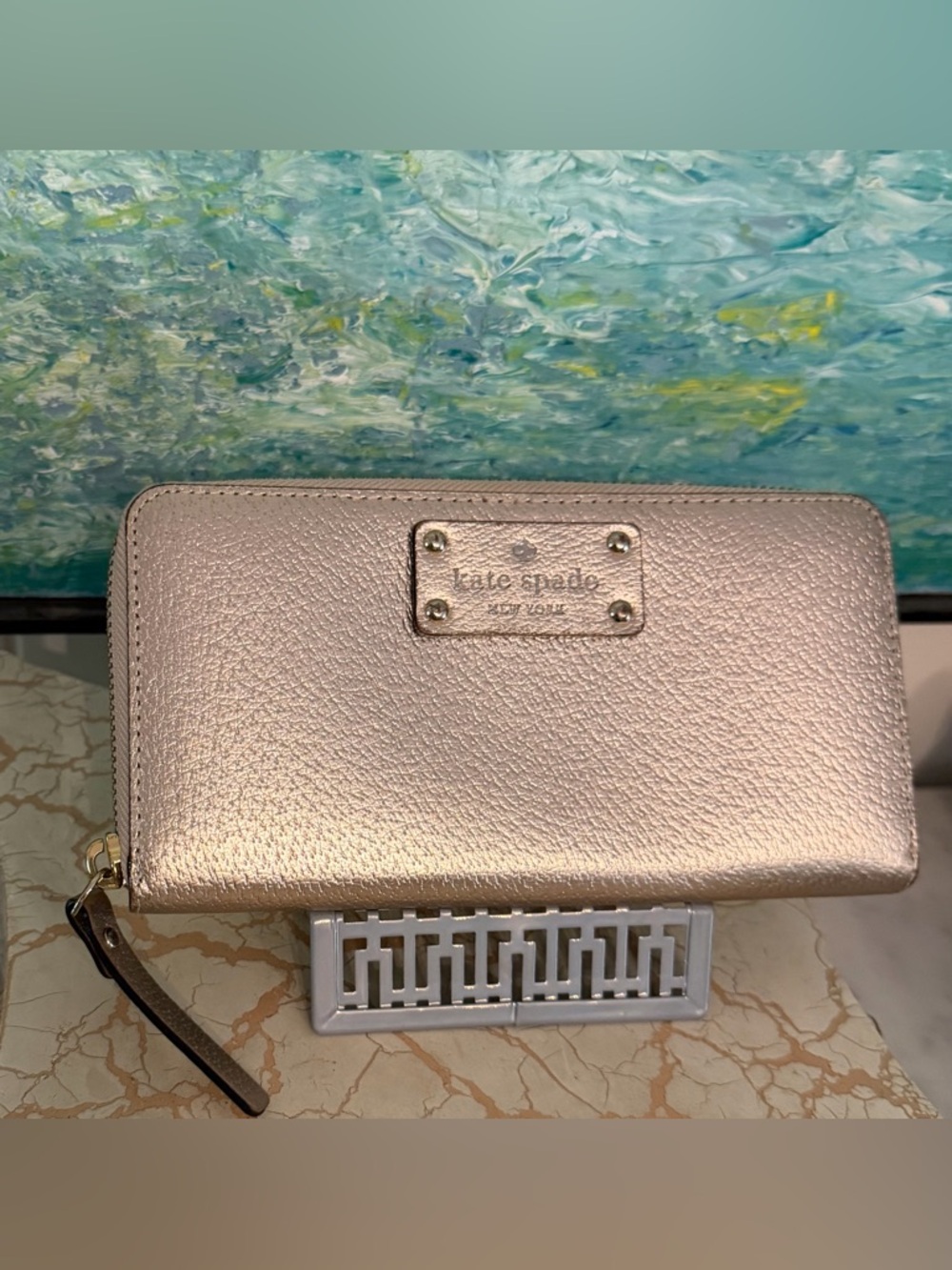 kate spade Metallic Rose Gold Zip Around Wallet